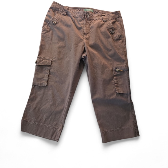 Lauren Ralph Lauren Cropped Pants Womens 10P Chocolate Brown Mid Rise Cargo Dark - Picture 1 of 6